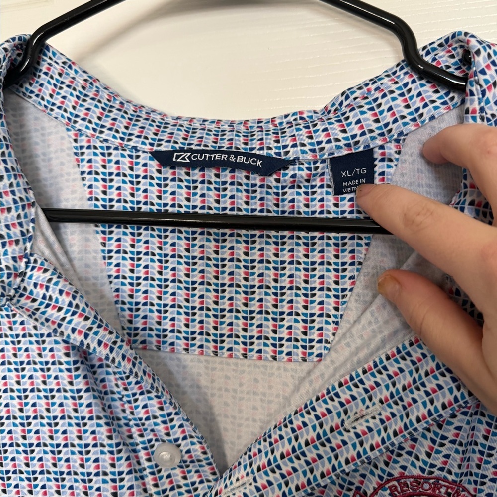Cutter & Buck Blue and Red Patterned Polo with PGA National Resort & Spa logo - Picture 3 of 4